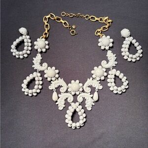 J Crew White and Gold Necklace and Earring Set
